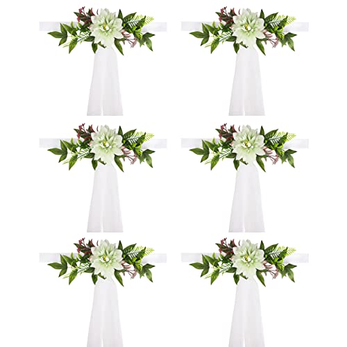 BEIJIALY Hochzeit Gang Dekorationen Kirche Blumen Set von 6 künstlichen Penoy Stuhl Blume Dekor Stuhl Rücken Blumendekoration mit Eukalyptus und Bändern für Zeremonie Kirche von BEIJIALY