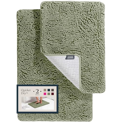 2-teiliges Badezimmerteppich-Badematten-Set – weiche Plüsch-Chenille-Duschmatten für Badezimmer, Badewannenmatte, Badezimmerteppich-Matten – 76.2x50.8 cm + 61x43.2 cm von BELADOR