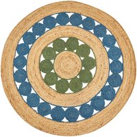 Teppich Blau und Grün Rund 140 cm Rustikaler Boho Spirale Geflochtene Handgefertigt Natur Jute Schlafzimmer Wohnzimmer von BELIANI