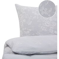 Bettwäsche Set Grau Baumwolle Blumenmuster 3-teilig Überlänge für Doppelbett 200x220 cm 2 Kopfkissenbezüge und Deckenbezug mit Knopfverschluss von BELIANI