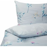 Bettwäsche Set Hellblau Blumenmuster Baumwollsatin 3-teilig Überlänge für Doppelbett 200x220 cm 2 Kopfkissenbezüge und Deckenbezug mit Knöpfen von BELIANI