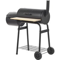 Holzkohlegrill Schwarz aus Stahl mit Räucherkammer Smoker auf Rädern Tonnengrill Rollbar bbq Garten Outdoor Ausstattung von BELIANI