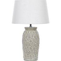 Tischlampe Grau und Weiß Keramik Ornamente Antik Optik 48cm Stoffschirm Kegelform langes Kabel mit Schalter handgemacht Schlaf- u. Wohnzimmer Tischlampe Grau und Weiß Keramik Ornamente Antik Optik 48cm Stoffschirm Kegelform langes Kabel mit Schalter handgemacht Schlaf- u. Wohnzimmer von BELIANI