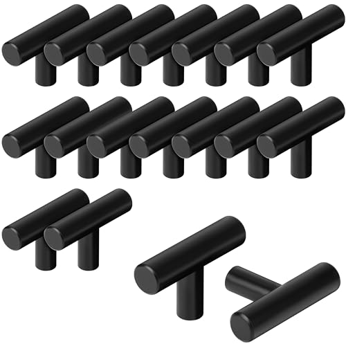 BELLE VOUS 20er Pack Griffe für Küchenschränke - 50 mm T-Griffe - Möbelgriffe Edelstahl Set - Schwarze Griffe für Küchenfronten, Schubladen, Schränke, Türen, Möbel und Kleiderschränke von BELLE VOUS