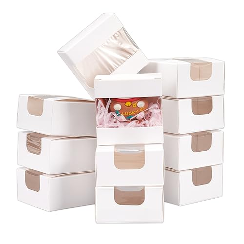 BENECREAT 30 Packung Weiße Kraftpapierboxen Mit Durchsichtigem Fenster, 6.7x6.65x3.6cm Große Geschenkverpackung Für Pralinen, Handgemachte Seife, Kosmetische Proben, Festivalgeschenk von BENECREAT