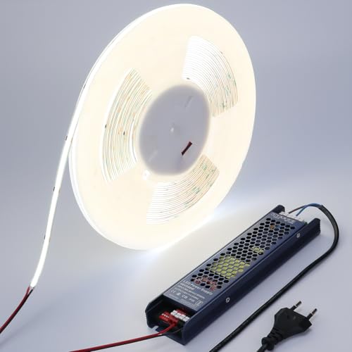 BENLUN 48V COB LED Strip 20M, LED Streifen 6000K Kaltweiss Super Hell 160W 480LEDs/M CRI 92, LED Band Schneidbar Selbstklebend mit Netzteil für Schlafzimmer Zimmer Dekoration BENLUN 48V COB LED Strip 20M, LED Streifen 6000K Kaltweiss Super Hell 160W 480LEDs/M CRI 92, LED Band Schneidbar Selbstklebend mit Netzteil für Schlafzimmer Zimmer Dekoration von BENLUN