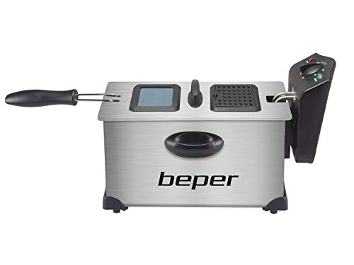 BEPER BC.353 Elektrische Fritteuse 3.5L aus Stahl, 2000 W, Temperatur bis 190°C, Stahlbehälter und Filter gegen rudernden Geruch für einfache Reinigung, Schwarz von BEPER