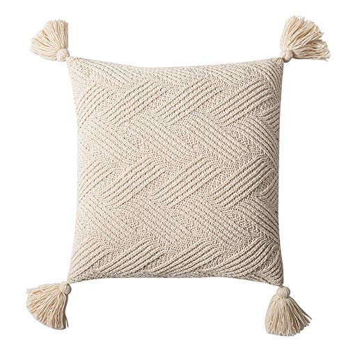 Kissenbezug Kissenhülle Dekokissen Kissen Bezugen Couchkissen Twill Knit Cuhion Bezug 45X45Cm Solid Pillow Cove Elfenbein Beige Grün Grau Quasten Home Decoration Kissenbezug Quadrat Für Schlafsofa-Elf von BEPM