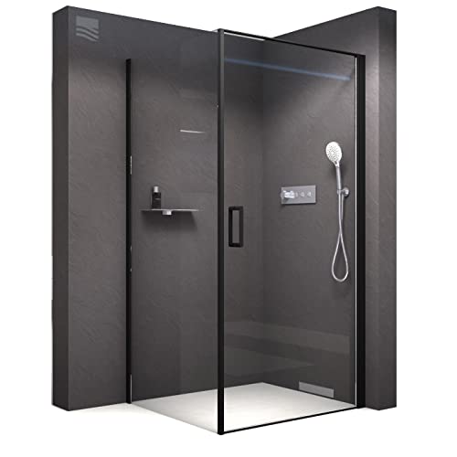 BERNSTEIN Duschkabine 80 x 80 x 195 cm ESG-Glas Duschabtrennung EX416S mit schwarzem Rahmen mit Nano, Eck-Dusche mit Hebe-Senk-Mechanismus flexible Montage der Drehtür von BERNSTEIN