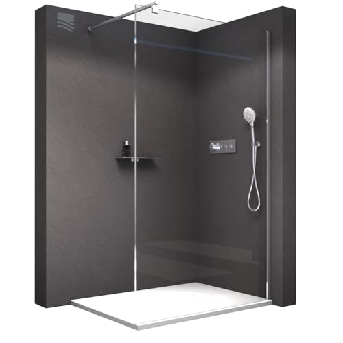 BERNSTEIN Duschwand 140 x 200 cm Glas Duschabtrennung Walk-In Dusche Nano ESG Echtglas Duschtrennwand EX101 Klarglas von BERNSTEIN