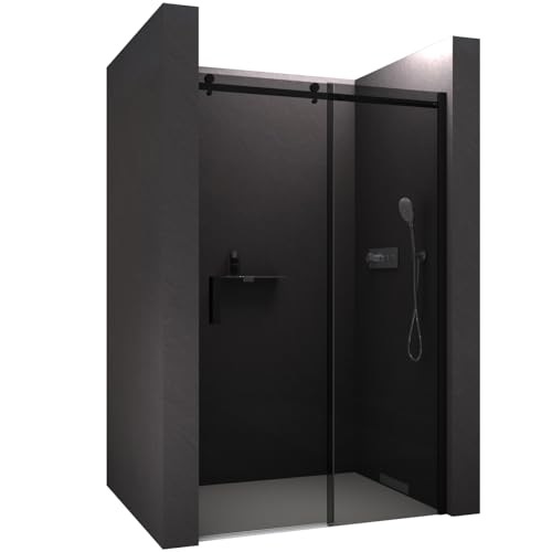 BERNSTEIN Nischendusche mit Schiebetür 130cm Duschabtrennung NT806 FLEX 6mm ESG-Glas Grauglas Nano beschichtete Duschwand Echtglas-Dusche, Profilfarbe Schwarz von BERNSTEIN