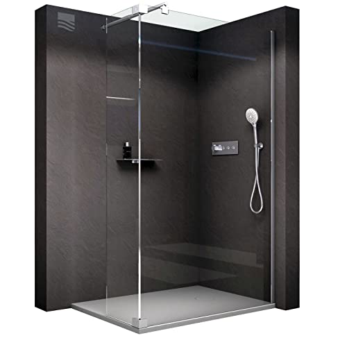 BERNSTEIN Duschwand 80x200 cm ESG Glas 8mm Walk-In Duschabtrennung NT109 Klarglas mit Spritzschutz Glas-Duschwand Dusche Duschtrennwand von BERNSTEIN