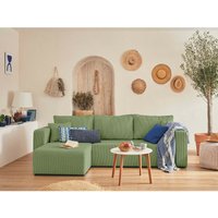 Bestmobilier - Topaze – ecksofa beidseitig montierbar– 4-sitzer– schlaffunktion mit bettkasten – aus cord - salbeigrün - Salbeigrün von BESTMOBILIER