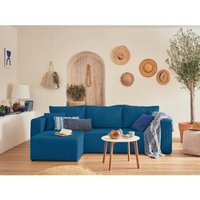 Bestmobilier - Topaze – ecksofa beidseitig montierbar– 4-sitzer– schlaffunktion mit bettkasten – aus cord - schieferblau - Schieferblau von BESTMOBILIER