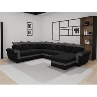 Bestmobilier - Henry – wohnlandschaft beidseitig montierbar mit schlaffunktion – mit bettkasten – aus stoff und pu – 7-sitzer - schwarz / grau von BESTMOBILIER