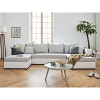 Opale – wohnlandschaft u-form – 7-sitzer – mit schlaffunktion – mit bettkasten – aus stoff und kunstleder - grau / weiss - Grau / Weiss von BESTMOBILIER