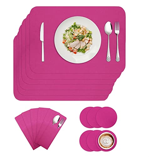 BESTORI Filz Tischset 6er Set, Waschbare Platzdeckchen Hitzebeständig Abwischbar Platzset mit Untersetzer und Bestecktaschen Rosenrot 30x40cm BESTORI Filz Tischset 6er Set, Waschbare Platzdeckchen Hitzebeständig Abwischbar Platzset mit Untersetzer und Bestecktaschen Rosenrot 30x40cm von BESTORI