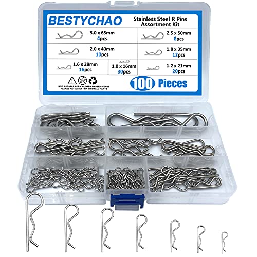 BESTYCHAO 100 Stück Edelstahl Splinte Sortiment Federstecker R Clips Splinte Haltefeder Anhängerkupplung Splint für Abschlepptraktoren Rasenmäher von BESTYCHAO