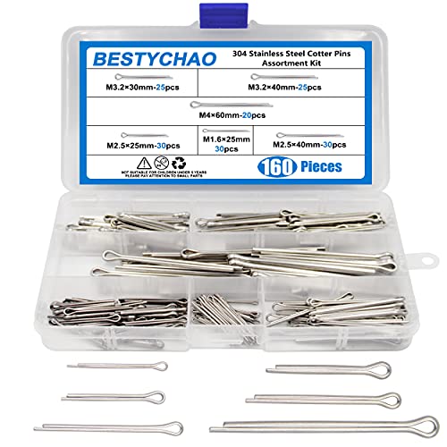 BESTYCHAO 160 Stk Splinte Sortiment Edelstahl Splinte Set, Metallsplinte Federsplinte Clips für Autos Wohnmobile von BESTYCHAO