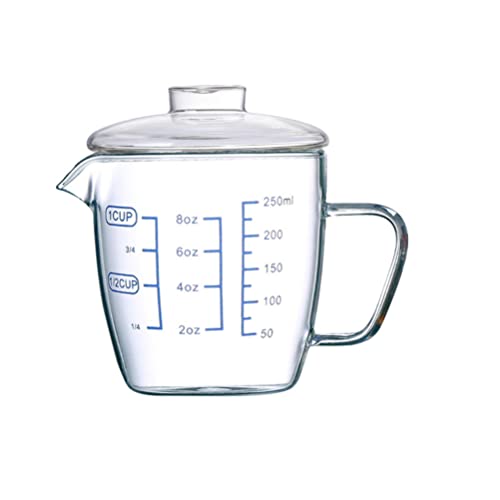 BESTonZON Milchkännchen Sauciere Milchkanne mit und Deckel Ausgießer Sahnekanne 250ml Messbecher Hitzebeständig Glaskanne Mini Glas Krug Kaffee Milch Tasse Messkanne für Sahne Sauce Kaffee von BESTonZON