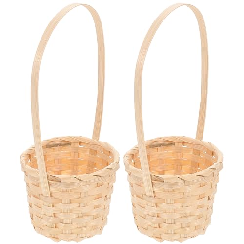 BESTonZON Mini Geflochtener Blumenkorb 8 Stücke Rattankorb 9 * 7 * 17cm - Mini Brotkorb Picknickkorb Rattan Korb Blumenkorb Hochzeitskorb mit Henkel f¨¹r Hochzeit Tischdeko Landhaus Deko von BESTonZON