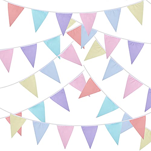 10m Wiederverwendbare Wimpelkette Pastell inkl. 36 pcs Baumwolle Wimpeln Party Girlande Deko Banner für Hochzeit Geburtstag Babyparty Wimpelketten Indoor Outdoor usw. von BETESSIN