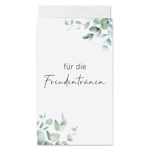 BETESSIN 100x Hochzeit Taschentücher Tüten - Für die Freudentränen - Papiertüten im Eukalyptus Design - Verpackungen für Freudentränen Taschentücher zur Hochzeit (Taschentücher nicht enthalten) von BETESSIN