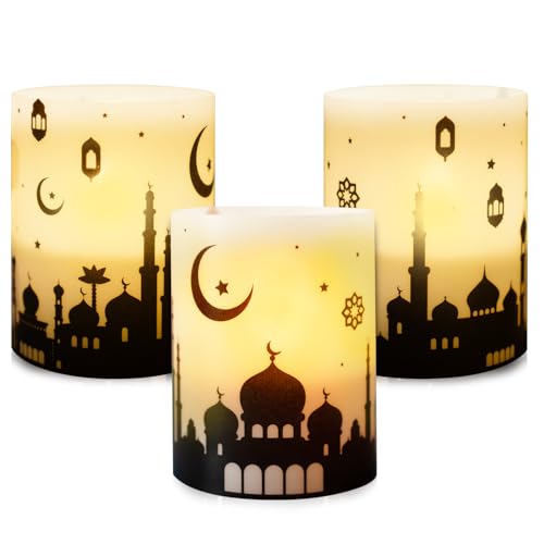 BETESSIN 12 Windlicht Tischdeko Eid Mubarak Kerzen Deko Teelichter Ramadan Tichdeko Eid al-Fitr Lichthülle Mini Kerzen Verzieren Tischlichter Teelicht Kerzen Dekoration DIY Geschenkidee von BETESSIN