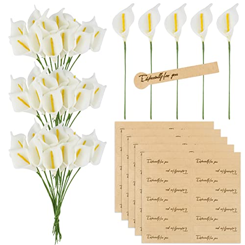 BETESSIN 144Pcs Künstliche Blumen Calla Lilien 2,3cm Kunstblumen Klein mit 90 Stickers Milchweiß Dekoblumen mit Metalldraht Gefälschte Blumen Party Hochzeit DIY Scrapbook Karten Dekoration von BETESSIN