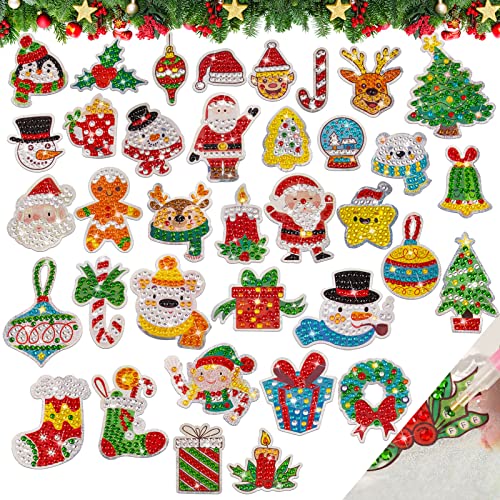 BETESSIN 36Pcs Diamond Painting Aufkleber Weihnachten 5D Diamant Painting Malerei Sticker Selbstklebend DIY Weihnachten Geschenk Etiketten Weihnachtsmann Scrapbooking Grußkarten Stickers von BETESSIN