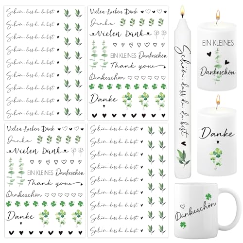 BETESSIN 4x Kerzen Tattoos Folie Kerzentattoo Danke Kerzenfolie Schön, dass du da bist Sprüche Sticker Bunte Kerzensprüche Kerzensticker für Stabkerzen Kleine Kerzen Tasse DIY Geschenk von BETESSIN