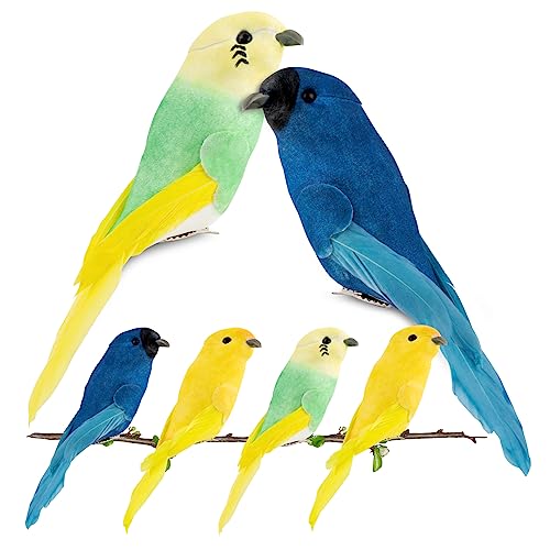 BETESSIN 6Pcs Vogel Deko Figuren Künstliche Vögel Deko mit Clip 14CM Bunt Vogelfigur mit Halterungsklammer Mini Vogel Dekofigur für Garten Frühling Deko Party Dekoration Gelb Grün Blau von BETESSIN