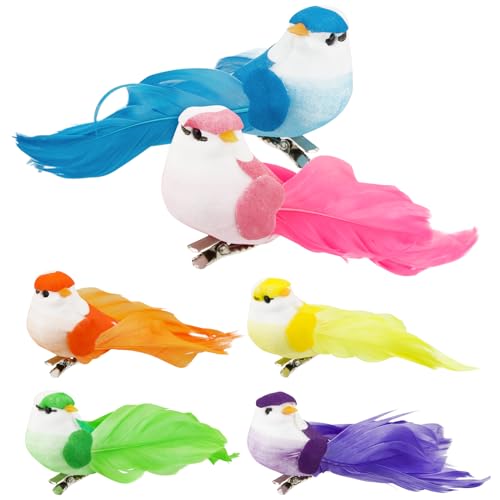 BETESSIN 6Pcs Vogel Deko Figuren Künstliche Vögel Deko mit Clip Einfarbig Vogelfigur mit Halterungsklammer Mini Vogel Dekofigur 13cm für Garten Frühling Deko Party Dekoration von BETESSIN