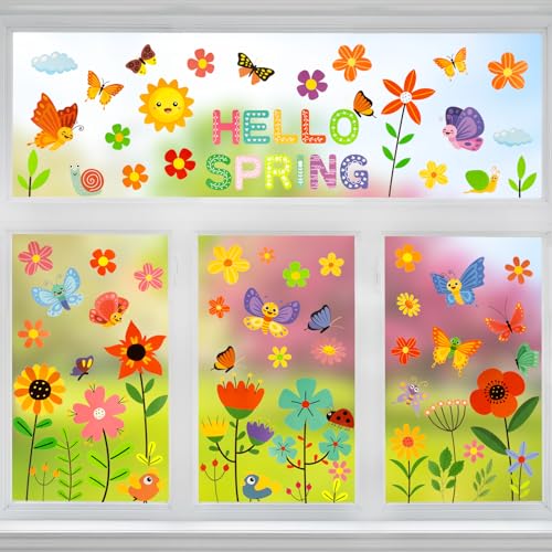 BETESSIN 9 Blatt Fensterbilder Selbstklebend Frühling Fenster Aufkleber Blumen Schmetterling Fenster Abziehbilder Sticker Kinderzimmer Fenster Deko Aufkleber Party Dekoration von BETESSIN