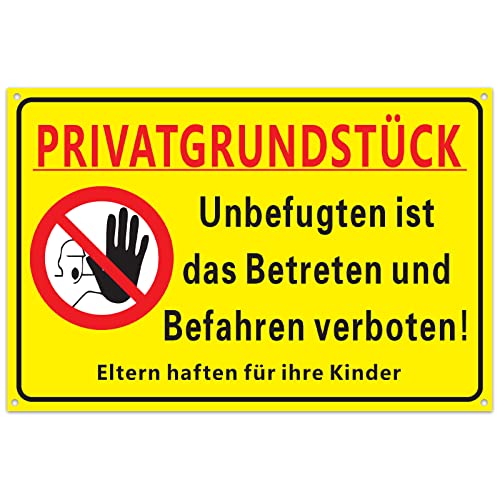 BETESSIN Hinweisschilder Privatgrundstück Schilder 30x20cm Betreten und Befahren verboten Schild mit 5mm Bohrlöcher PVC Hart-Plastik Warnschild Wetterfest & UV-beständig Schilder Gelb von BETESSIN