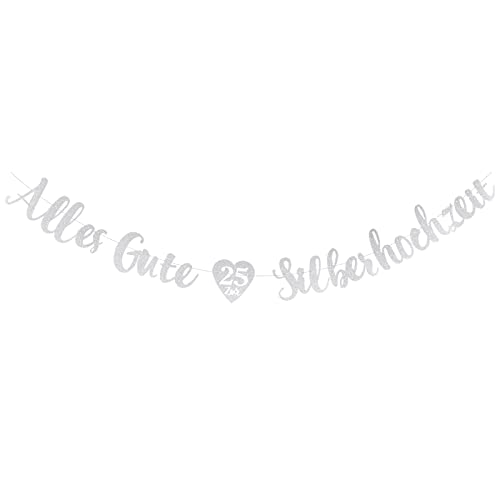 Silberhochzeit Girlande Deko Glitzer Alles Gute zur Silberhochzeit Banner Papier Hänge Dekoration für Silberhochzeit, 25. Jubiläum, 25. Hochzeitstag usw. von BETESSIN