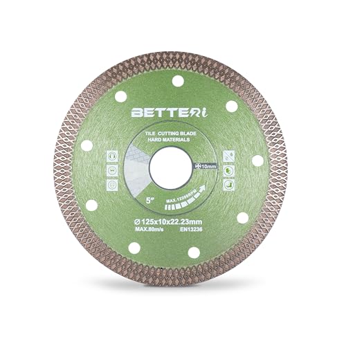 BETTERI Diamantscheibe 125mm x 22,23mm Extra Dünn, Diamant Trennscheiben 125mm für Fliesenschneider & Trennschneider, zum Schneiden von Fliesen, Feinsteinzeug, Keramik, Marmor von BETTERI