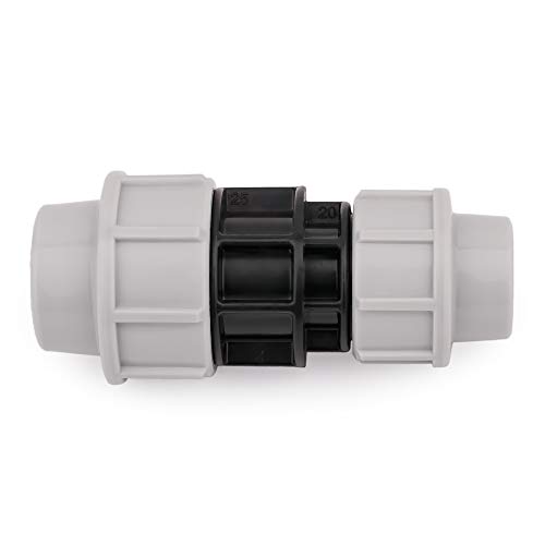 HYDROBIL MDPE Fitting für Wasserrohre, Reduzier Muffe 25mm x 20mm, für MDPE Kunststoffrohre, 10 Bar, Max. Temp. 45°C, Klemmringverschraubungen von HYDROBIL