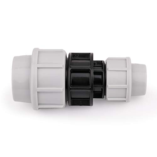 HYDROBIL MDPE Fitting für Wasserrohre, Reduzier Muffe 32mm x 20mm, für MDPE Kunststoffrohre, 10 Bar, Max. Temp. 45°C, Klemmringverschraubungen von HYDROBIL