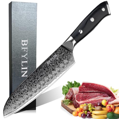 BFYLIN Damastmesser Santoku Messer Fleischmesser Scharfe Japanisches Messer aus 67 Schichten VG10 Damaststahl Klinge,Ergonomischer FULL TANG Griff (Santoku Messer) von BFYLIN