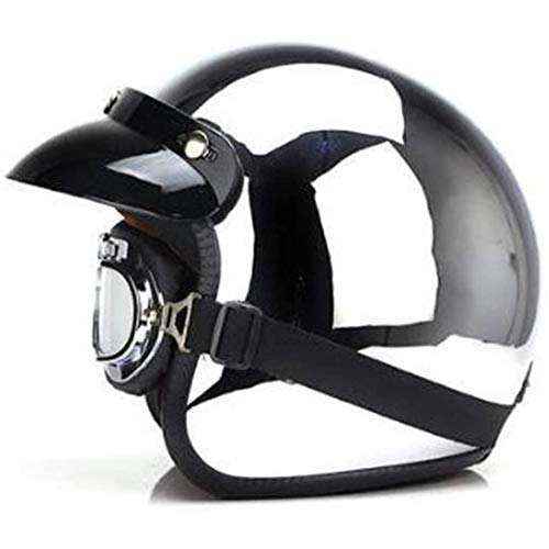 BGMKE Open Face Helme Spiegel Silber Chrom Open Face Motorrad Jet Helm Motorrad Pilot Crash Chopper Helm Retro Moto Helme, mit Sonnenblende, DOT Approved, S-XXL (55-64cm) von BGMKE