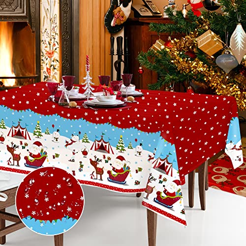 Weihnachtstischdecke Rot, PVC Plastik Rechteckig Abwaschbar Tischdecke Weihnachten Tischläufer Einweg Party Tischdecken Wasserdicht Wachstuch 120 x 180 cm Tischtuch für Esstisch Weihnachts Tischdeko von BHGWR