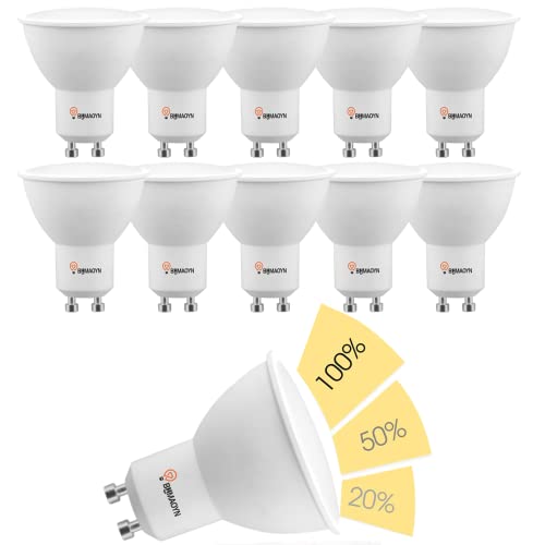 BHMAOYN GU10 LED 8W 3-Stufig Dimmbar über Lichtschalter,700 Lumen 3000K Warmweiß Ersetzt 75W Halogen,3 Helligkeit 3-in-1 Reflektorlampen,120° Spot Flimmerfrei Strahler, Dimmen ohne Dimmer,10er Pack, von BHMAOYN