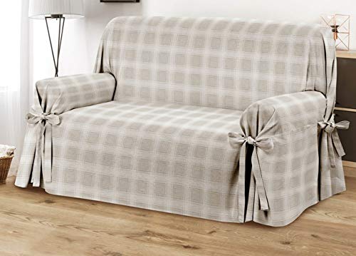 BIANCHERIAWEB Sofabezug mit Bändern Schleife, Bezug für Sofa, Sofaüberwurf, hergestellt in Italien, Sessel, Farbe Schottland Beige von BIANCHERIAWEB