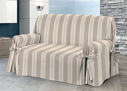 BIANCHERIAWEB Sofabezug mit Schleifen, Sofabezug, 3-Sitzer-Sofaüberwurf, Muster Grancasa beige von BIANCHERIAWEB