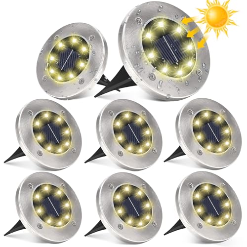 BIAOQINBO Solar Bodenleuchten Aussen, Solarlampen für Außen mit 8 LEDs, Garten Solarleuchten für Außen LED Solar Gartenleuchten Wasserdicht, für Rasen Auffahrt Gehweg Patio Garden (Warmweiß, 8 Stück) von BIAOQINBO