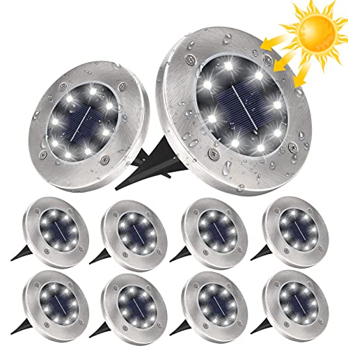 BIAOQINBO Solar Bodenleuchten Aussen, Solarlampen für Außen mit 8 LEDs, Garten Solarleuchten für Außen LED Solar Gartenleuchten Wasserdicht, für Rasen Auffahrt Gehweg Patio Garden (Weiß, 10 Stück) von BIAOQINBO