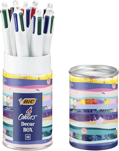 BIC 4 Farben Kugelschreiber Set 4 Colours, 8er Stifte Set in verschiedenem Design, Ideal als Geschenk, Message Box von BIC