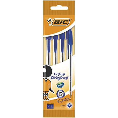 BIC Kugelschreiber Cristal Original, in Blau, Strichstärke 0,32 mm, 4er Pack, Ideal für das Büro, das Home Office oder die Schule von BIC