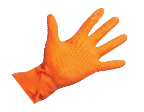 BICAP Einweghandschuhe Diamant Grip, Schwarz, Einmalhandschuhe extra stark, Nitrilhandschuhe. dicker, Handschuhe Einweg, Arbeitshandschuhe für Werkstatt & Montage, 100 Stück/Box (Orange, S) von BICAP